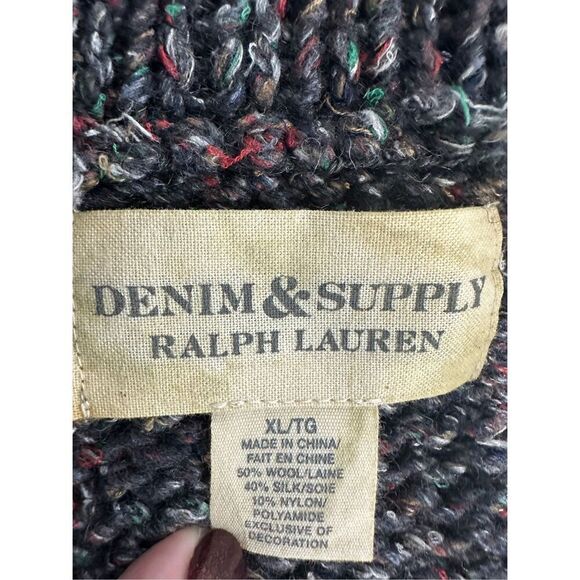 RALPH LAUREN Knit Mens Cardigan Shawl 1930s Marled Shawl Grey Wool Silk XL - Picture 10 of 13